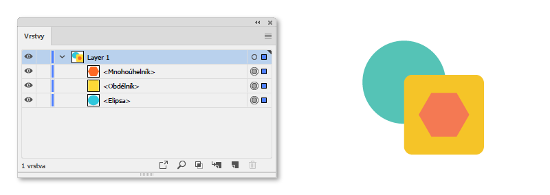 Živý obdélník a elipsa v panelu Vrstvy