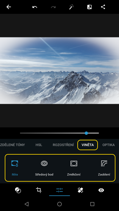 Nástroj Viněta v části Přizpůsobení