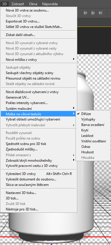 Photoshop: Výběr možnosti Malba na cílové textuře