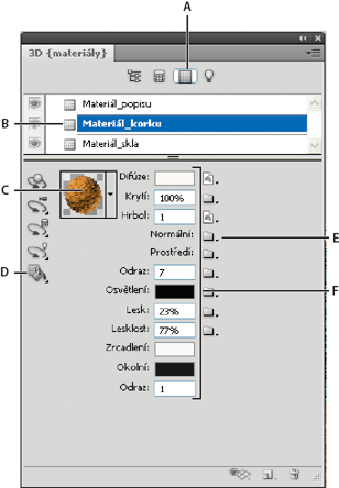 Photoshop: Vybraný materiál a s ním spojené mapy textur