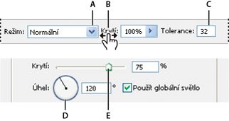V aplikaci Photoshop se hodnoty zadávají na panelech, v dialogových oknech a v pruhu voleb.