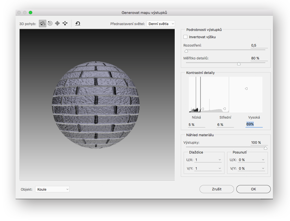 Generování mapy výstupků v aplikaci Photoshop