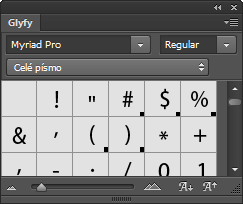 Panel Glyfy v aplikaci Photoshop