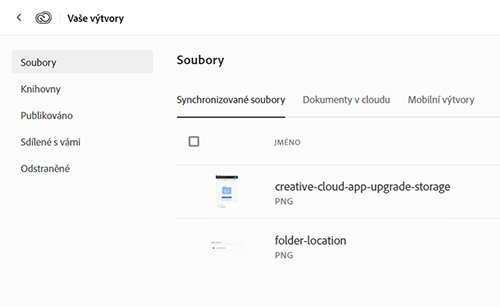 Stránka Creative Cloud zdroje