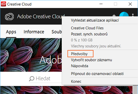 Obrazovka Předvolby 