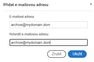 Zadejte e-mail archivu