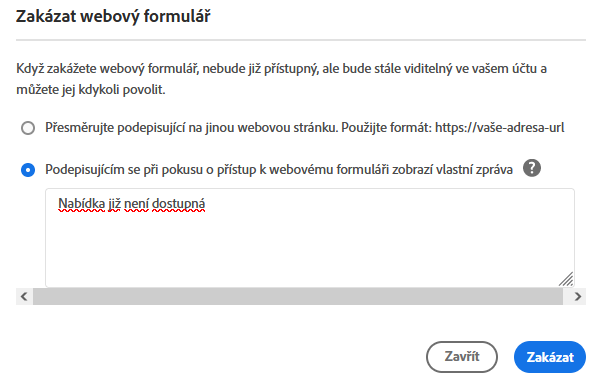 Zpráva pro přesměrování