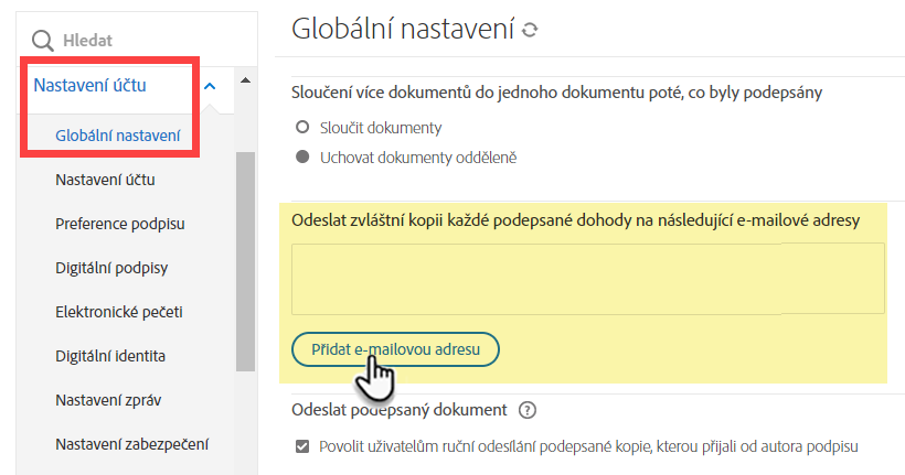 Přejděte do ovládacích prvků externího archivu