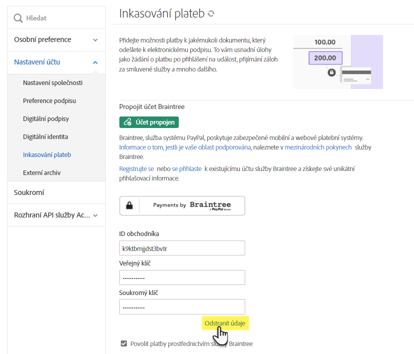 Odstranění přihlašovacích údajů