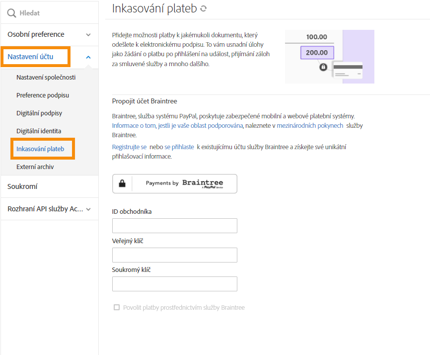 Platby v uživatelském rozhraní