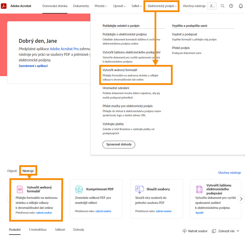 Zvolte Vytvořit webový formulář