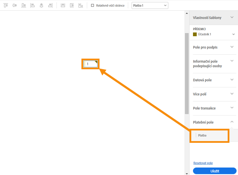 Umístěte platební pole