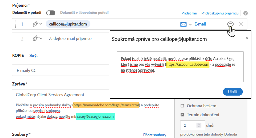 Nakonfigurovaná pole zpráv