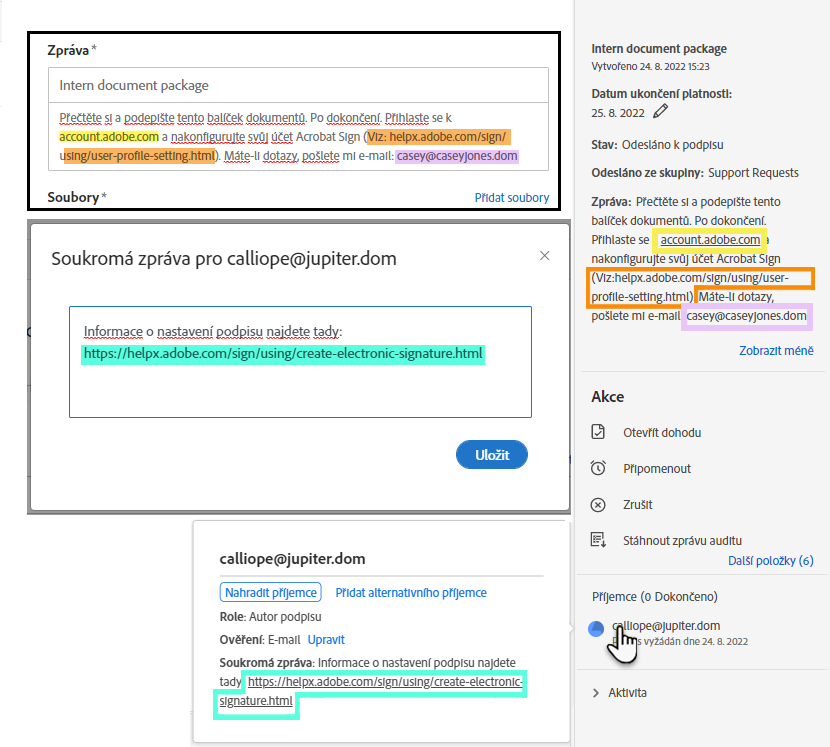 Nakonfigurovaná pole zpráv