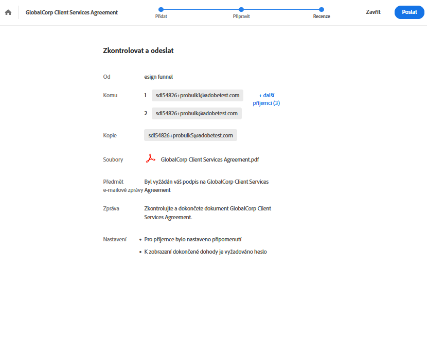 Kontrola a odeslání