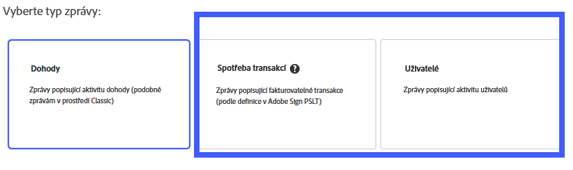 Výběr typu zprávy