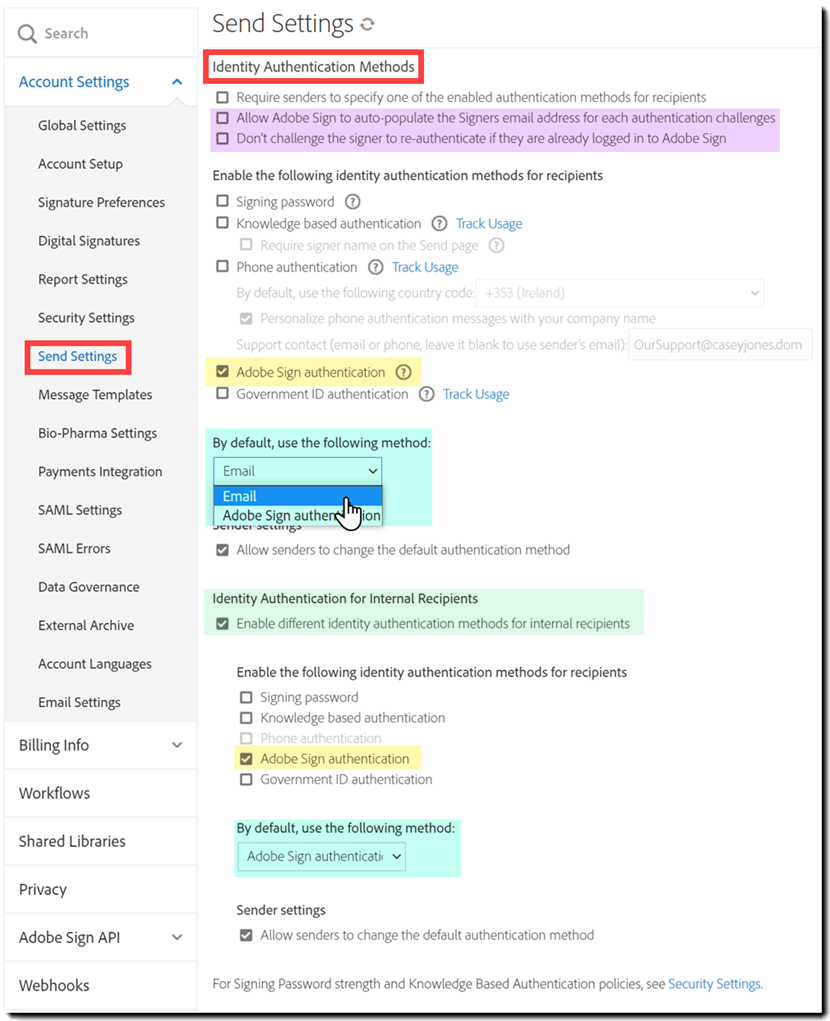 Nastavení metody ověření totožnosti službou Adobe Sign