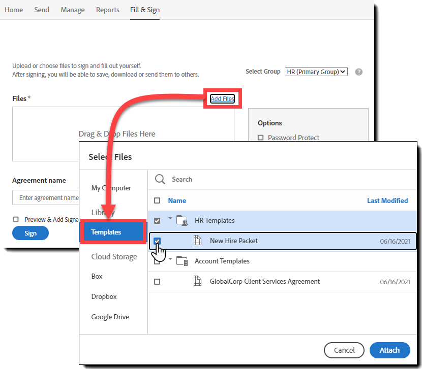 Vyberte si skupinu a přiložte soubor