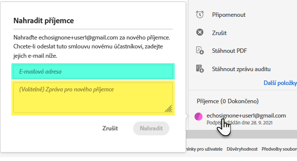 nová e-mailová adresa a zpráva
