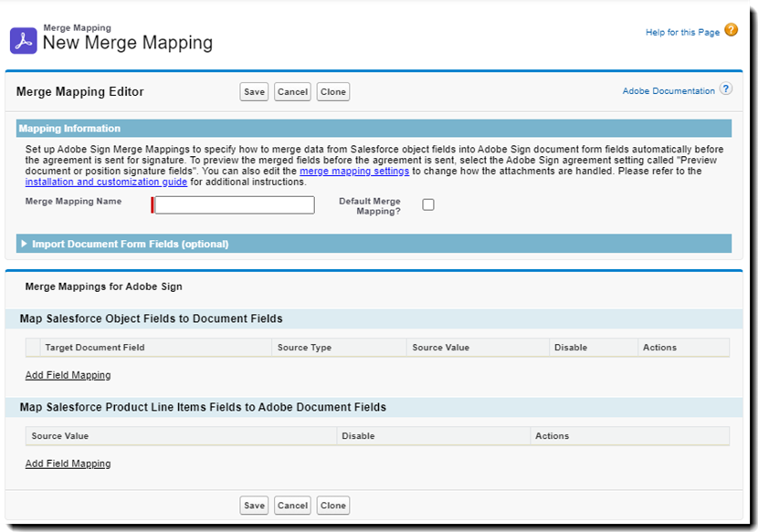 Stránka Nové mapování sloučení