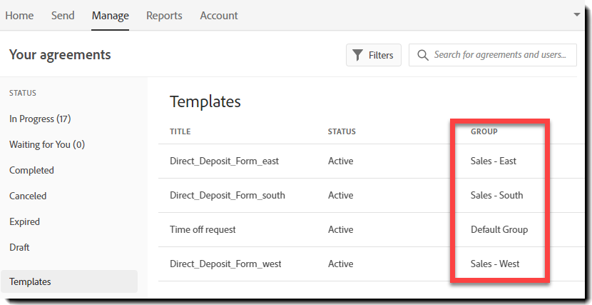 Příslušnost ke skupině na stránce Správa