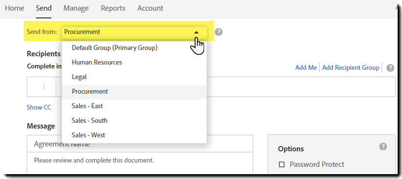 Založení dohody v části Odeslat