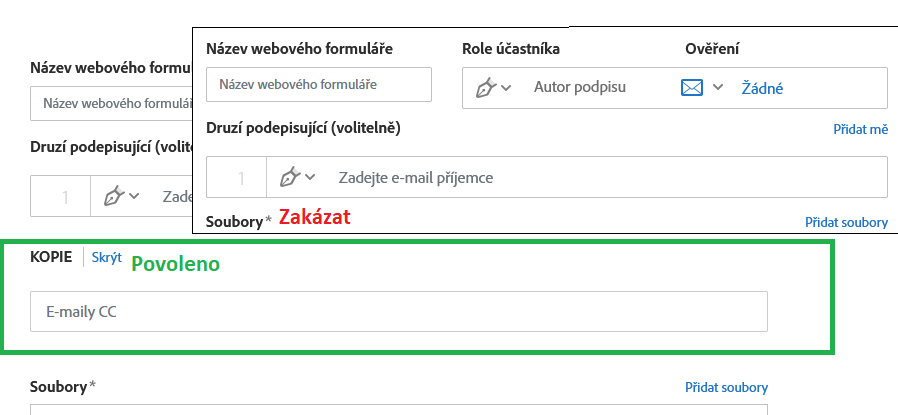 Povolit kopie v rámci webových formulářů