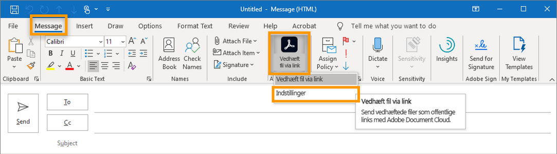 Adobe Document Cloud til Outlook, Acrobat