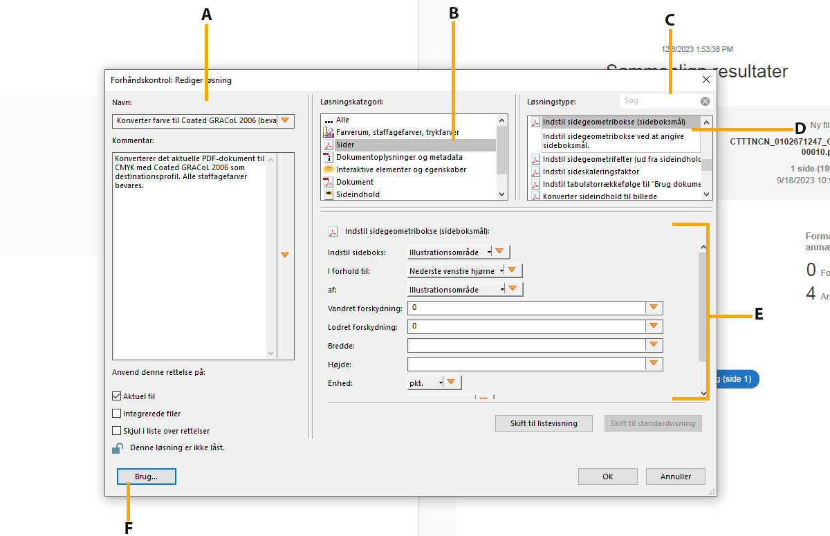 Dialogboksen Rediger løsning Grænsefladen Rediger løsning vises
