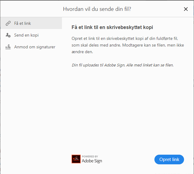 Delingsindstillinger for udfyldt formular
