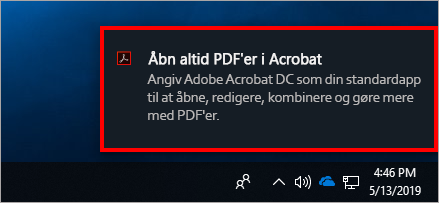 Pop op-notifikation til at angive Acrobat som PDF-standardejeren