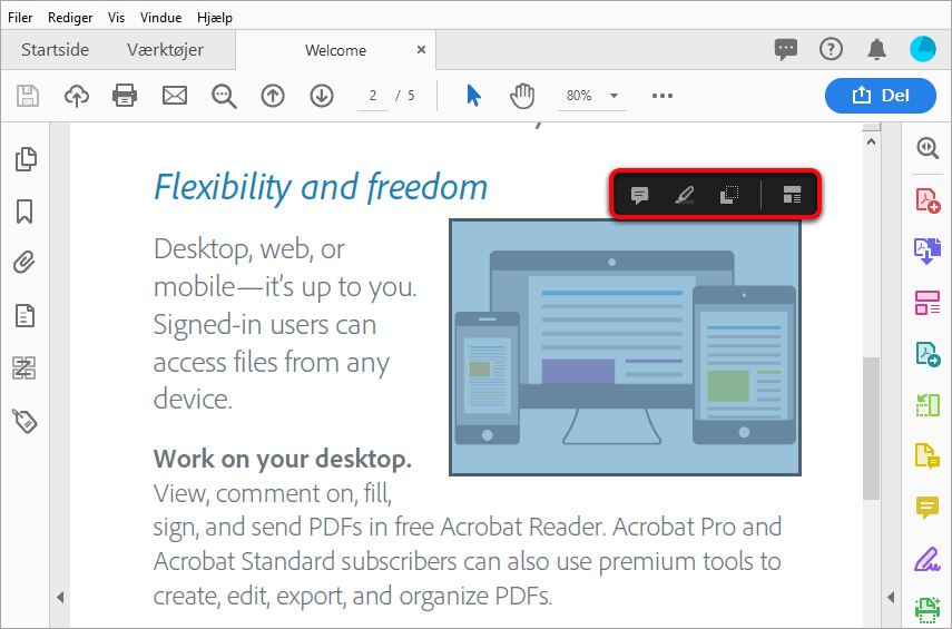 Handlinger ved billedmarkering