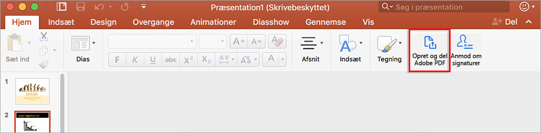 Opret og del PDF fra Word eller PowerPoint på Mac