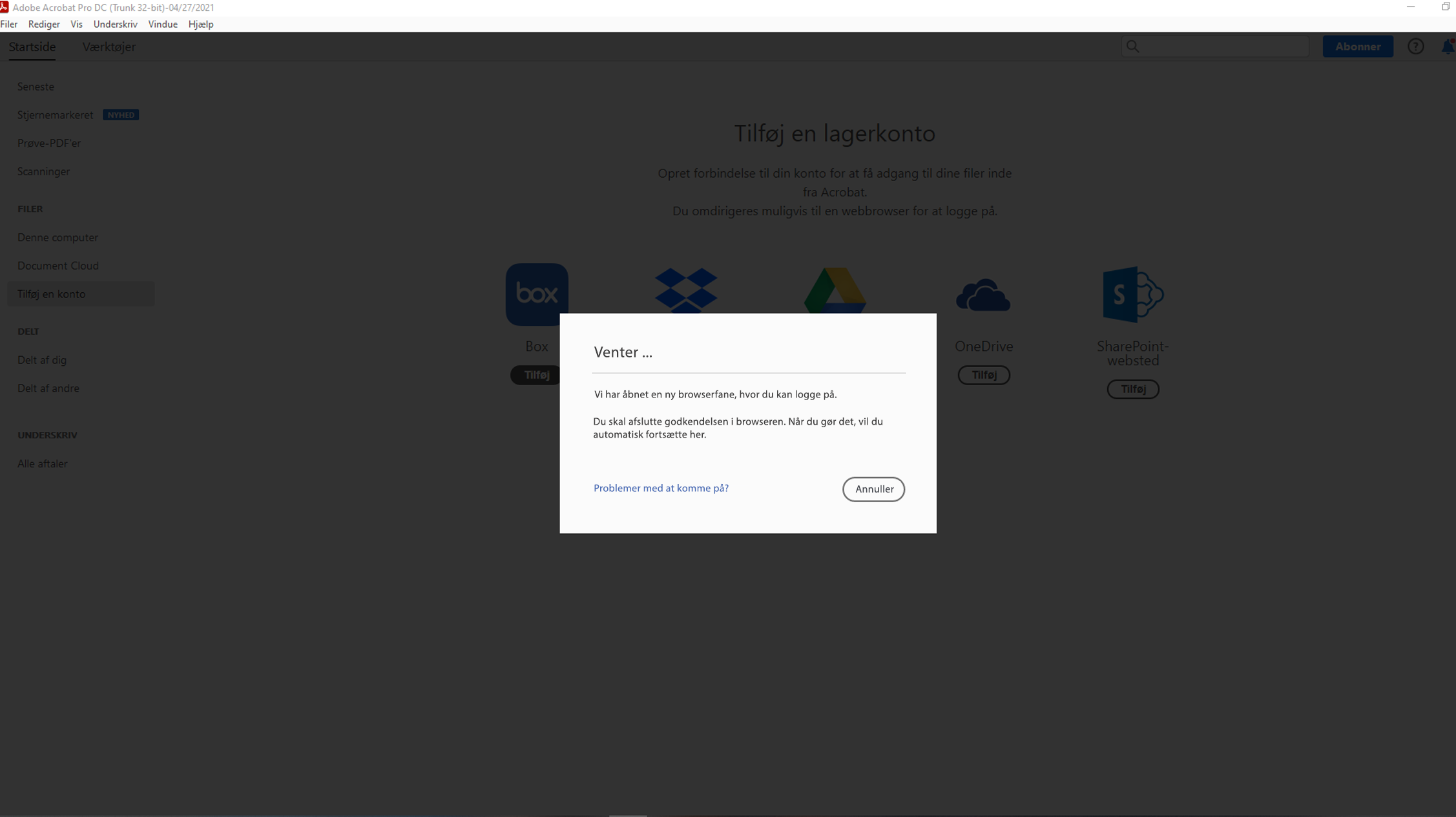 En besked til at guide dig gennem loginprocessen