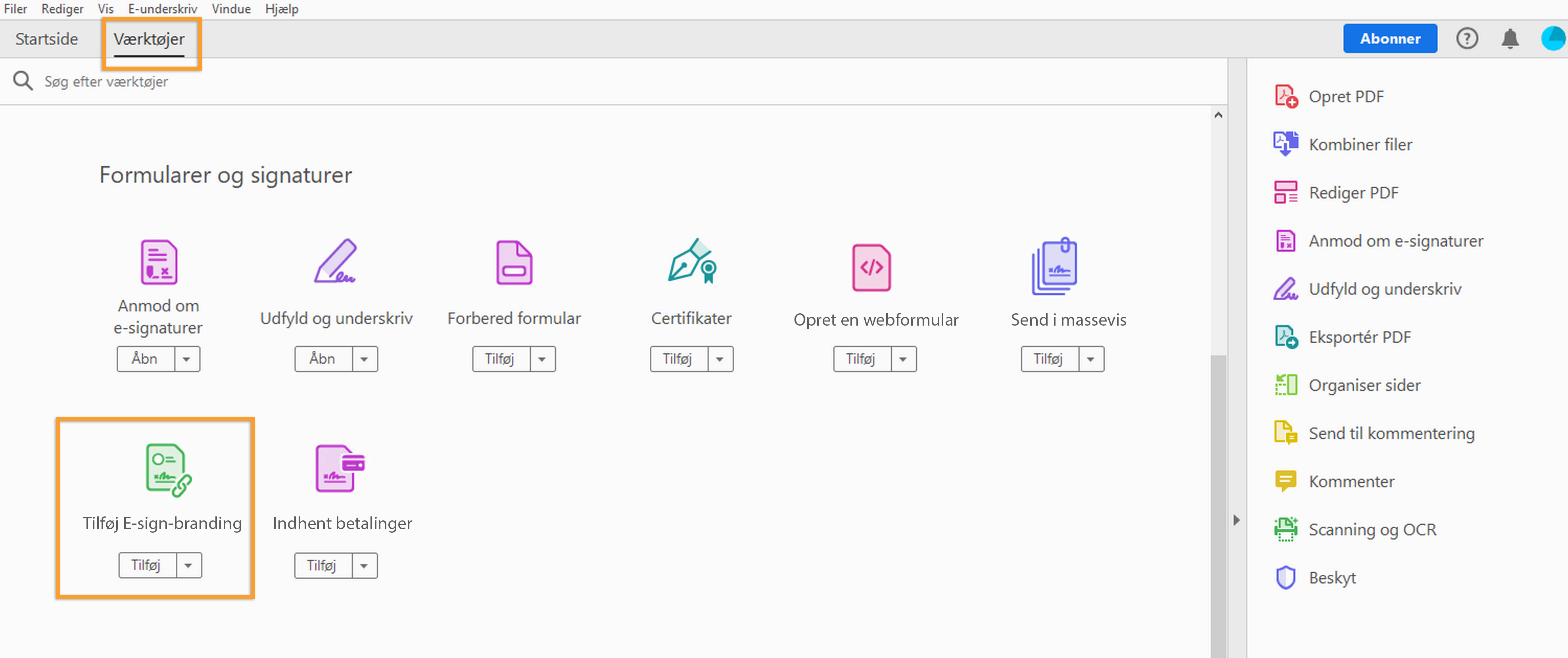 Tilføj e-Sign-branding