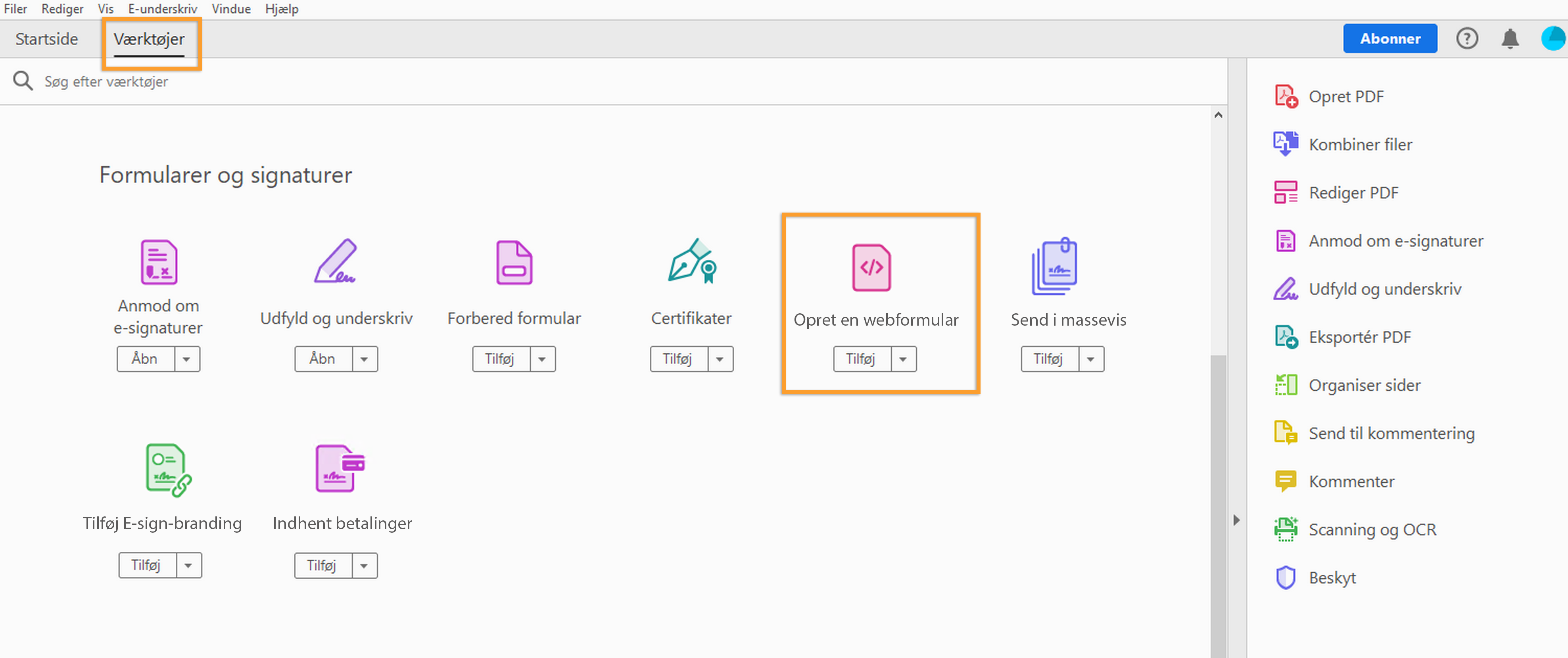 Opret en webformular