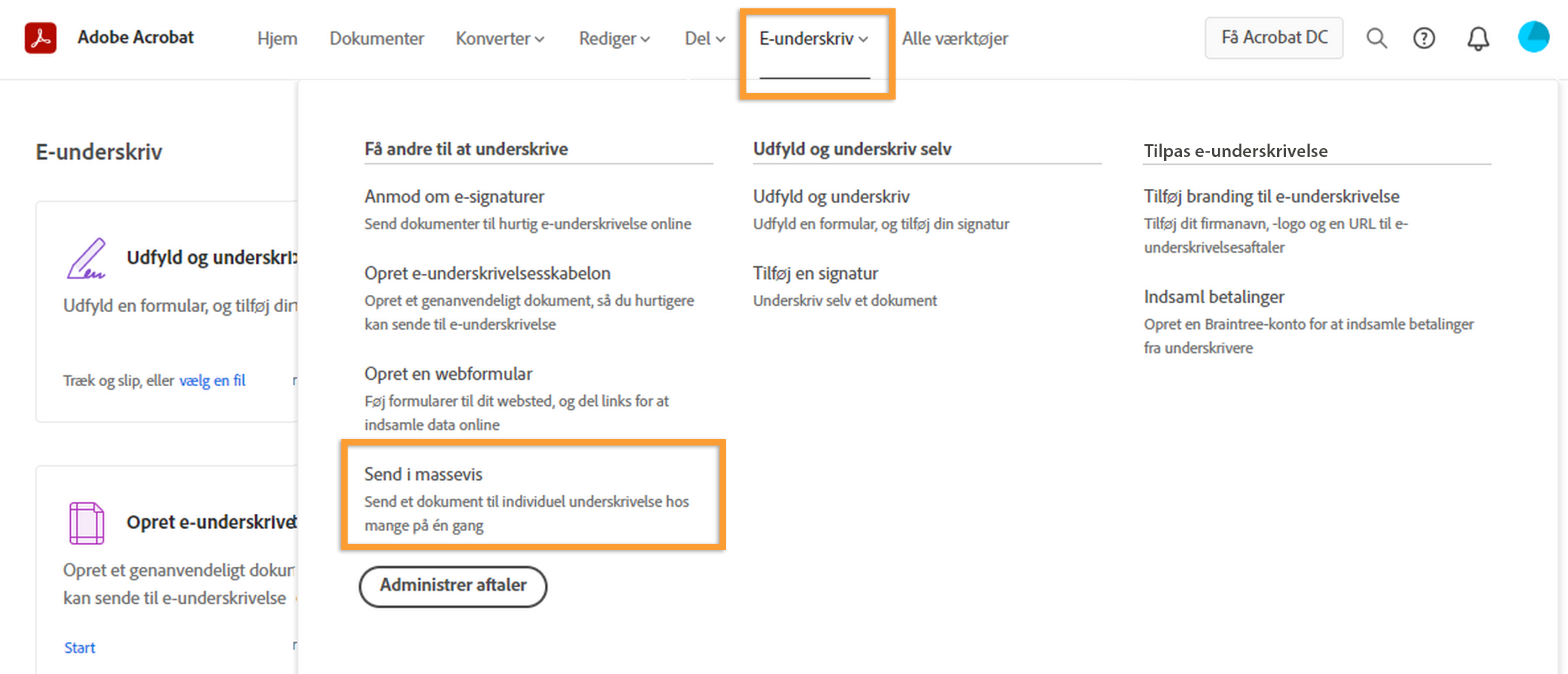 Anmod om signaturer i massevis