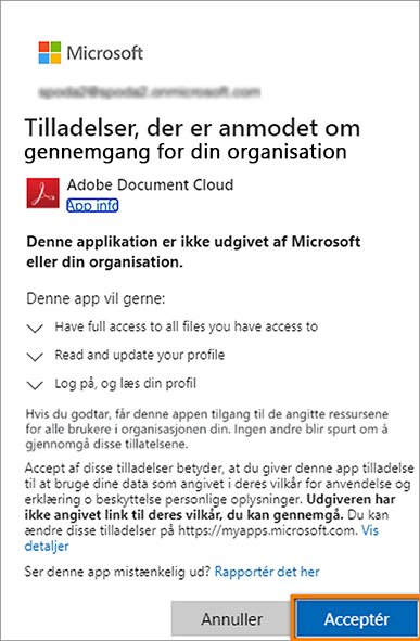 Tilladelsesdialogboks