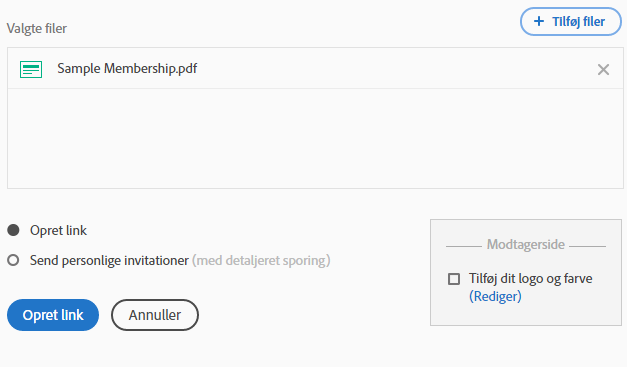 Opret link, eller send formularen