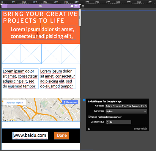 Konfigurer widgets, der blev oprettet ved hjælp af Adobe Muse