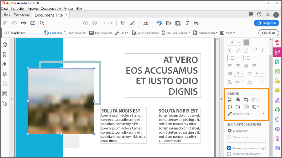 Elemente In Einem Pdf Dokument Bearbeiten Darunter Text Grafiken Audio Video Und Wasserzeichen In Adobe Acrobat Dc Tutorials