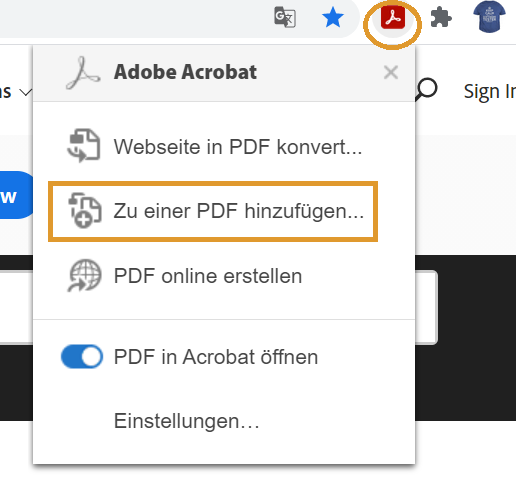 Eine Webseite einer vorhandenen PDF-Datei hinzufügen