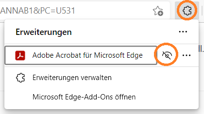 Anzeigen der Erweiterung auf der Edge-Symbolleiste