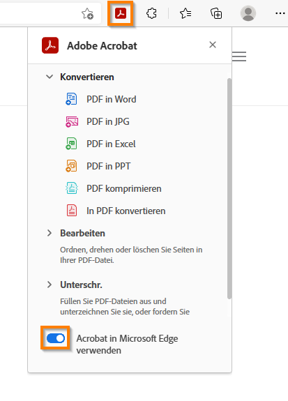 Aktivieren und Deaktivieren des Acrobat Viewers