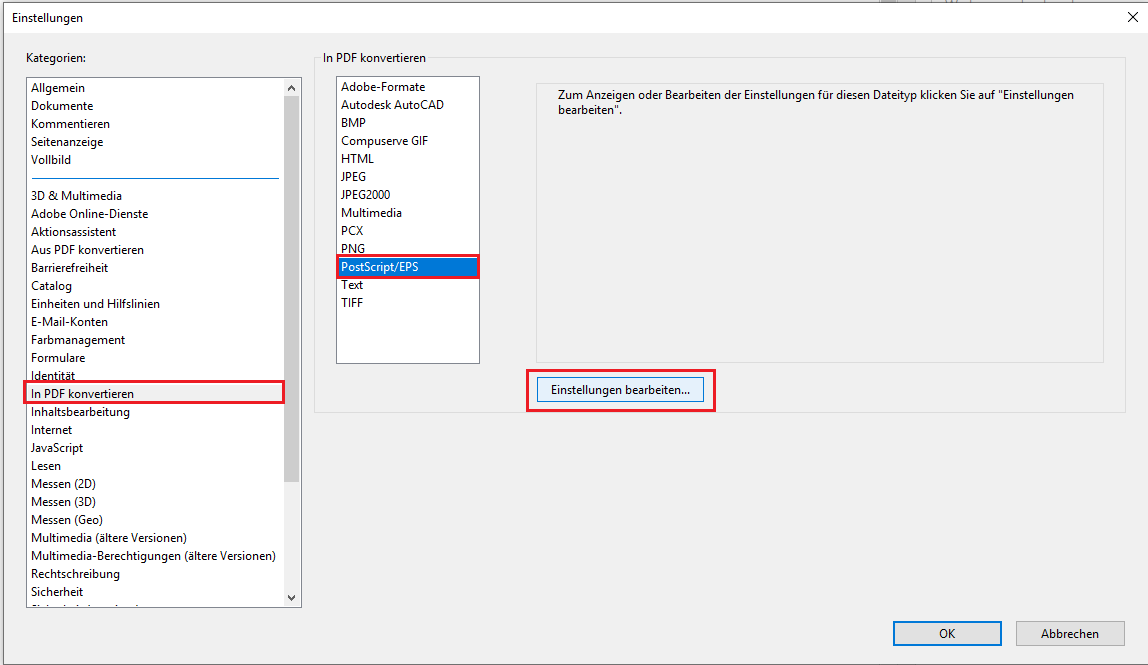 Postscript in PDF-Konvertierung Voreinstellungen Postscript in PDF-Konvertierung Voreinstellungen
