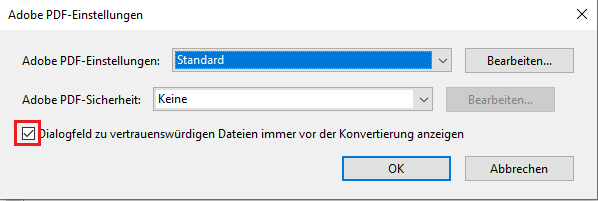Deaktiviere das Kontrollkästchen, um das Sicherheitsdialogfeld zu deaktivieren Deaktiviere das Kontrollkästchen, um das Sicherheitsdialogfeld zu deaktivieren