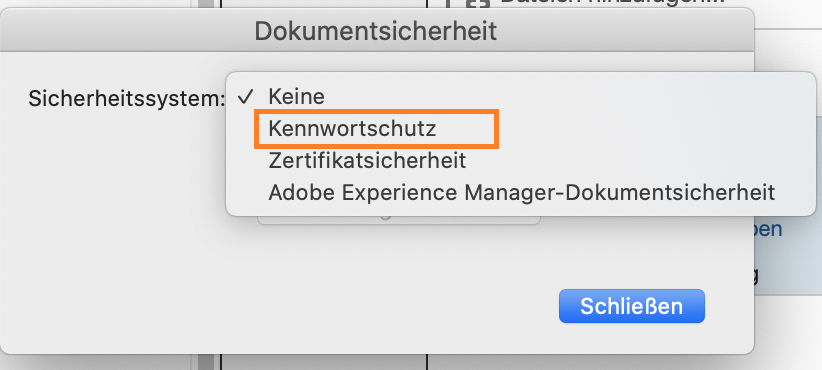 Kennwortsicherheit auswählen