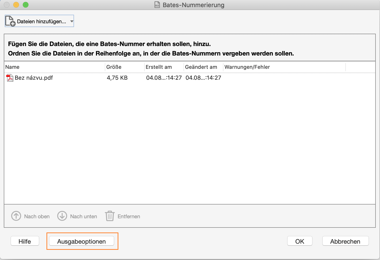 Ausgabeoptionen Ausgabeoptionen