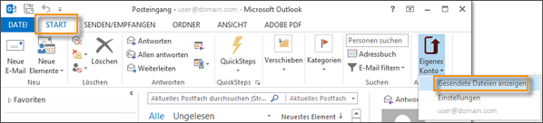Option „Eigenes Konto“ zum Anzeigen gesendeter Dateien