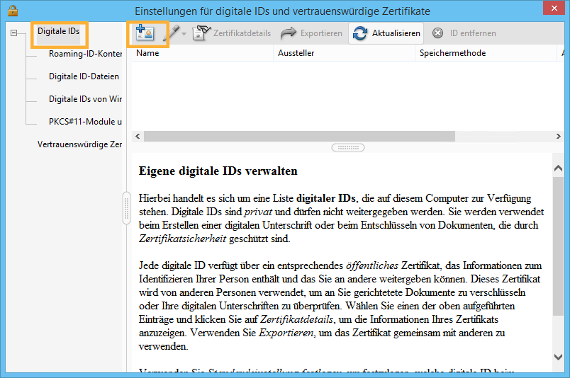 Verwalten digitaler IDs in Acrobat